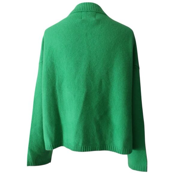 Jumper 1234 Lightweight Crop Collar Cashmere Cropped Sweater Bright Green Sz 4/L - Picture 11 of 11